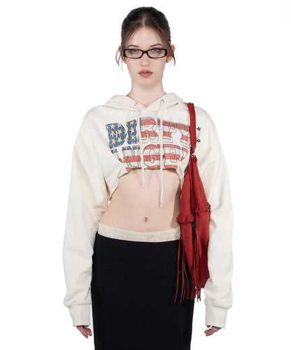 [ Pre-order ] Glitter Flag Crop Hoodie