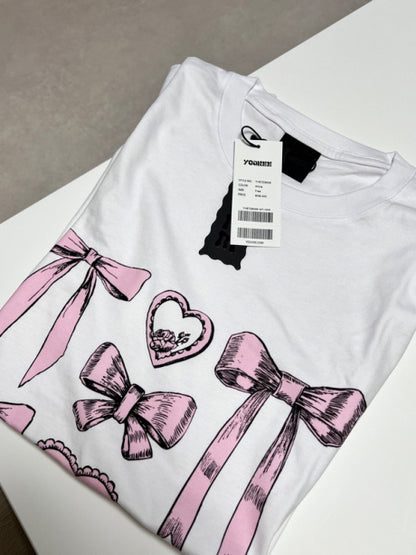 [ Pre-order ] YOUHEE Ribbon Graphic Crop T-shirts white