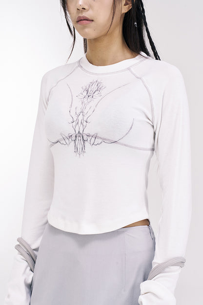 [ Pre-order ] Lotus crew neck top - Off white