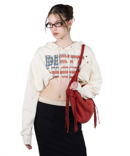 [ Pre-order ] Glitter Flag Crop Hoodie