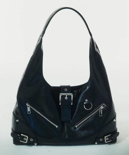 [ Pre-order ] Not Knowing Black Moto Hobo Bag ( leather )