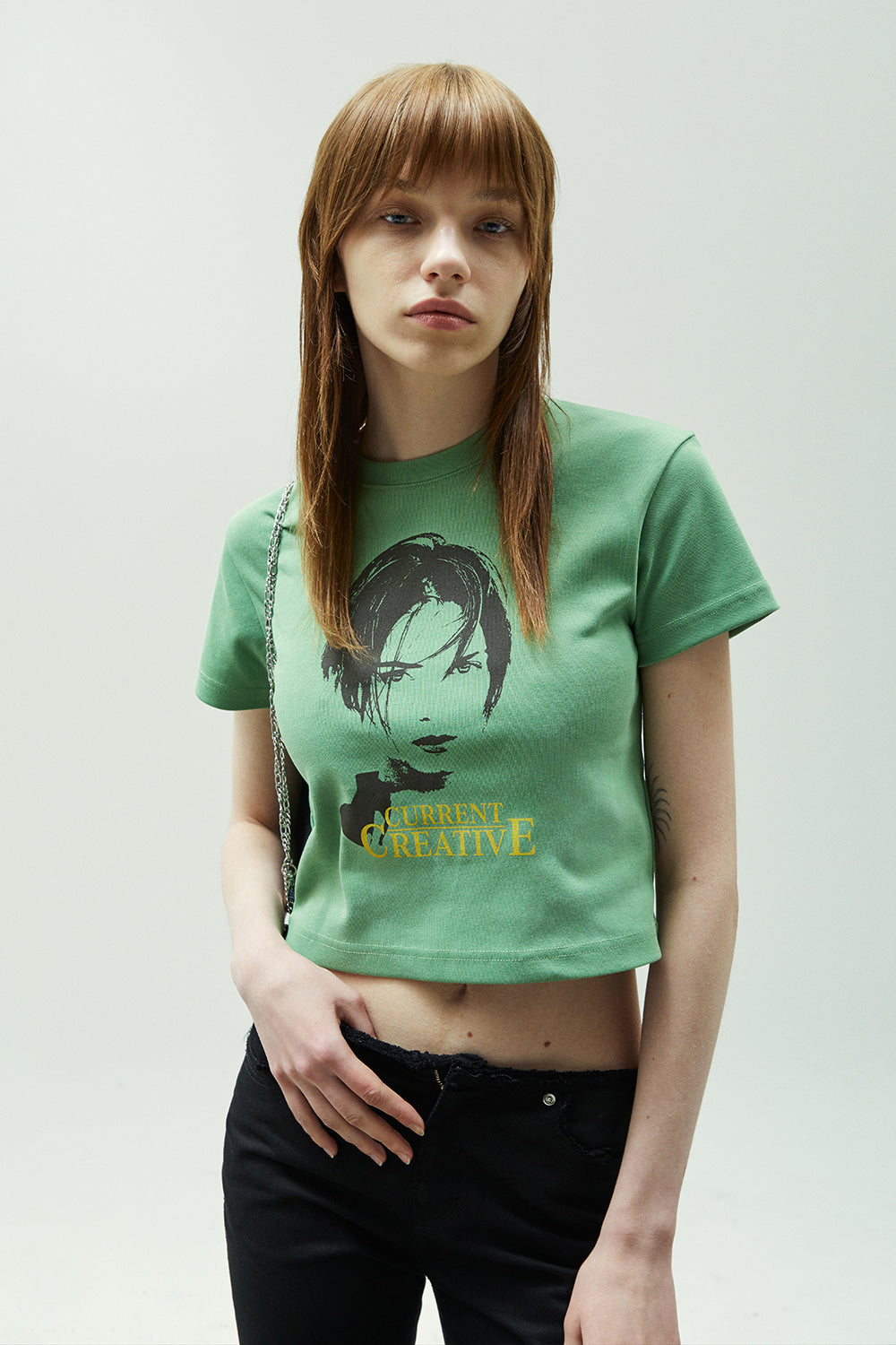 [ 清貨 ] CURRENT 90s printed crop tee (olive green)