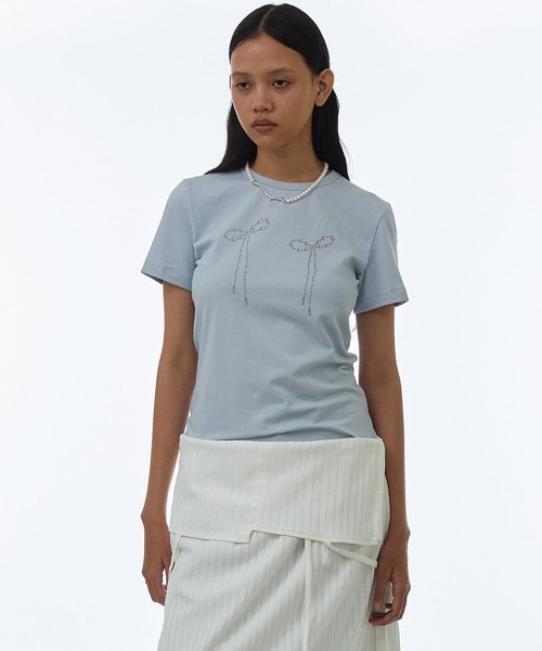 [ Pre-order ] Millo Women Pearl Ribbon T-shirt