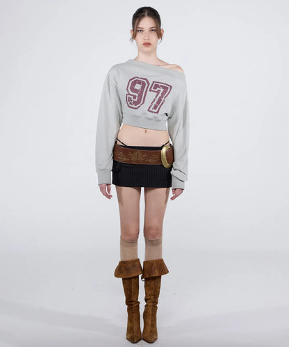 [ Pre-order ] Sculptor Off-Shoulder Cropped Sweatshirt