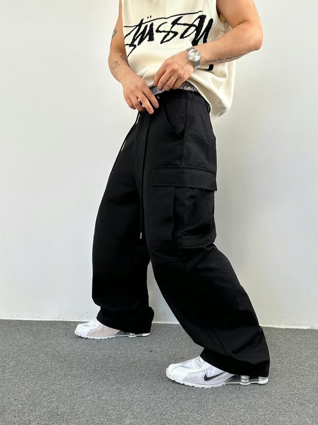 [ KR0101 ] UNISEX 透氣白色寬鬆工裝褲 Parachute Cargo Pants