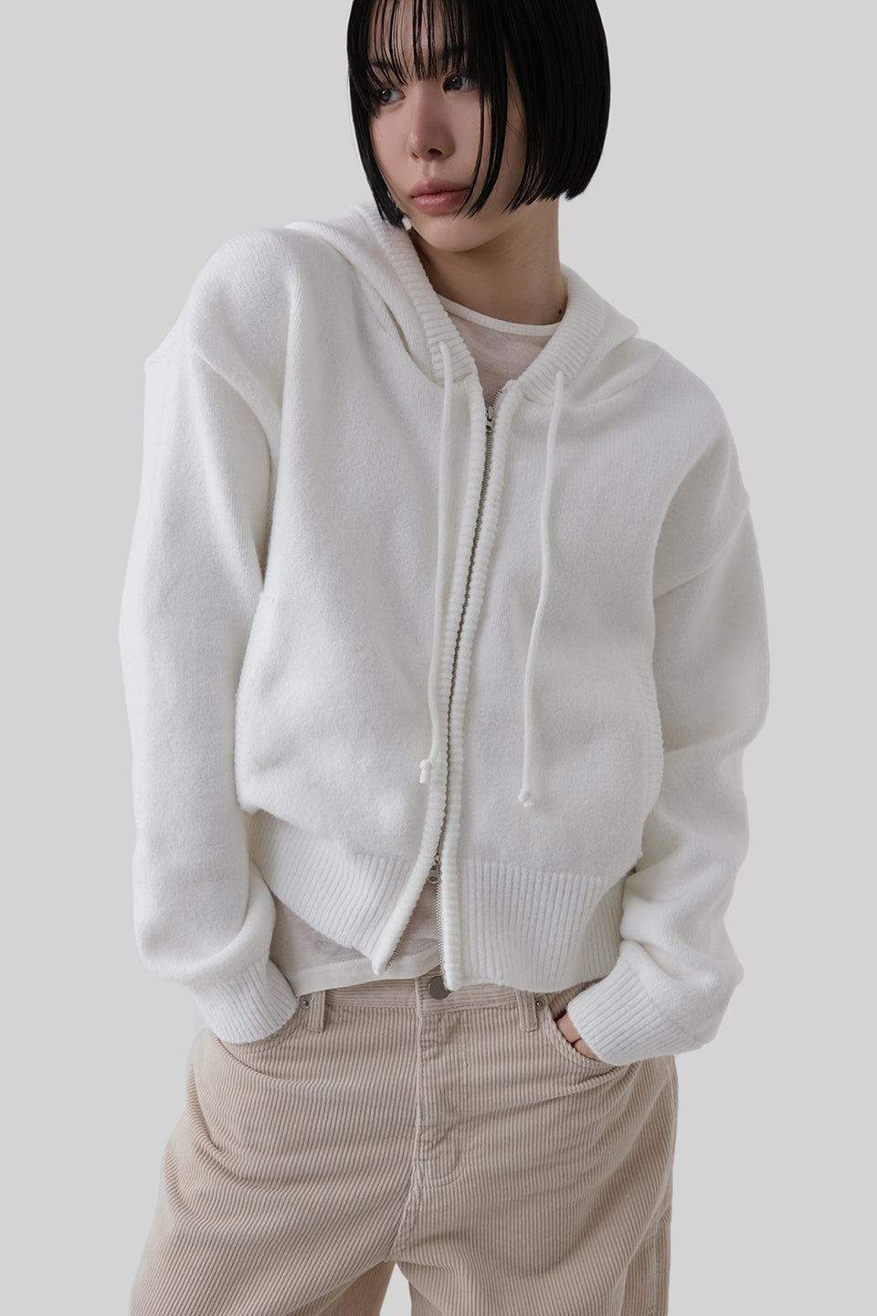 [ Pre-order ] Casual Knit Hood Zip-up