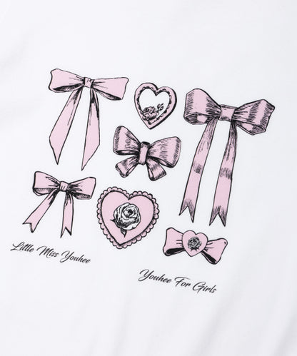 [ Pre-order ] YOUHEE Ribbon Graphic Crop T-shirts white