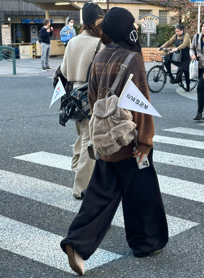 [ Pre-order ] Pom Pom Fur Backpack In Mocha