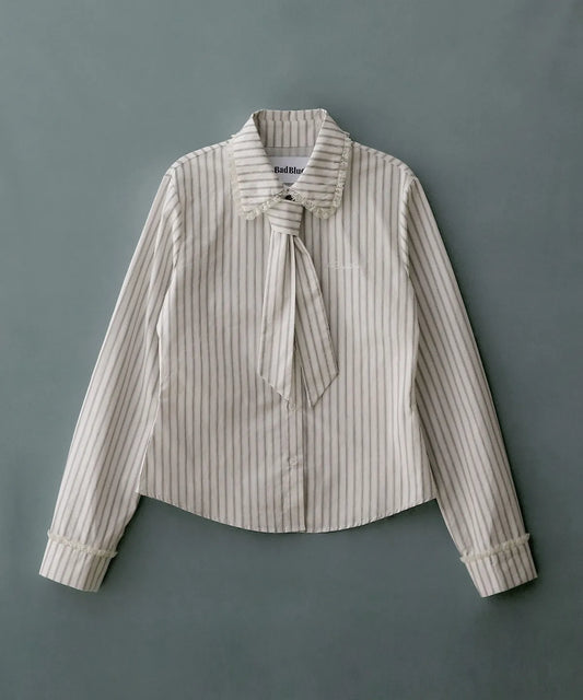 [ Pre-order ] Stripe Lace Tie Shirt Blue