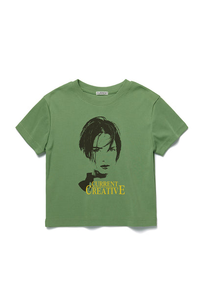 [ 清貨 ] CURRENT 90s printed crop tee (olive green)