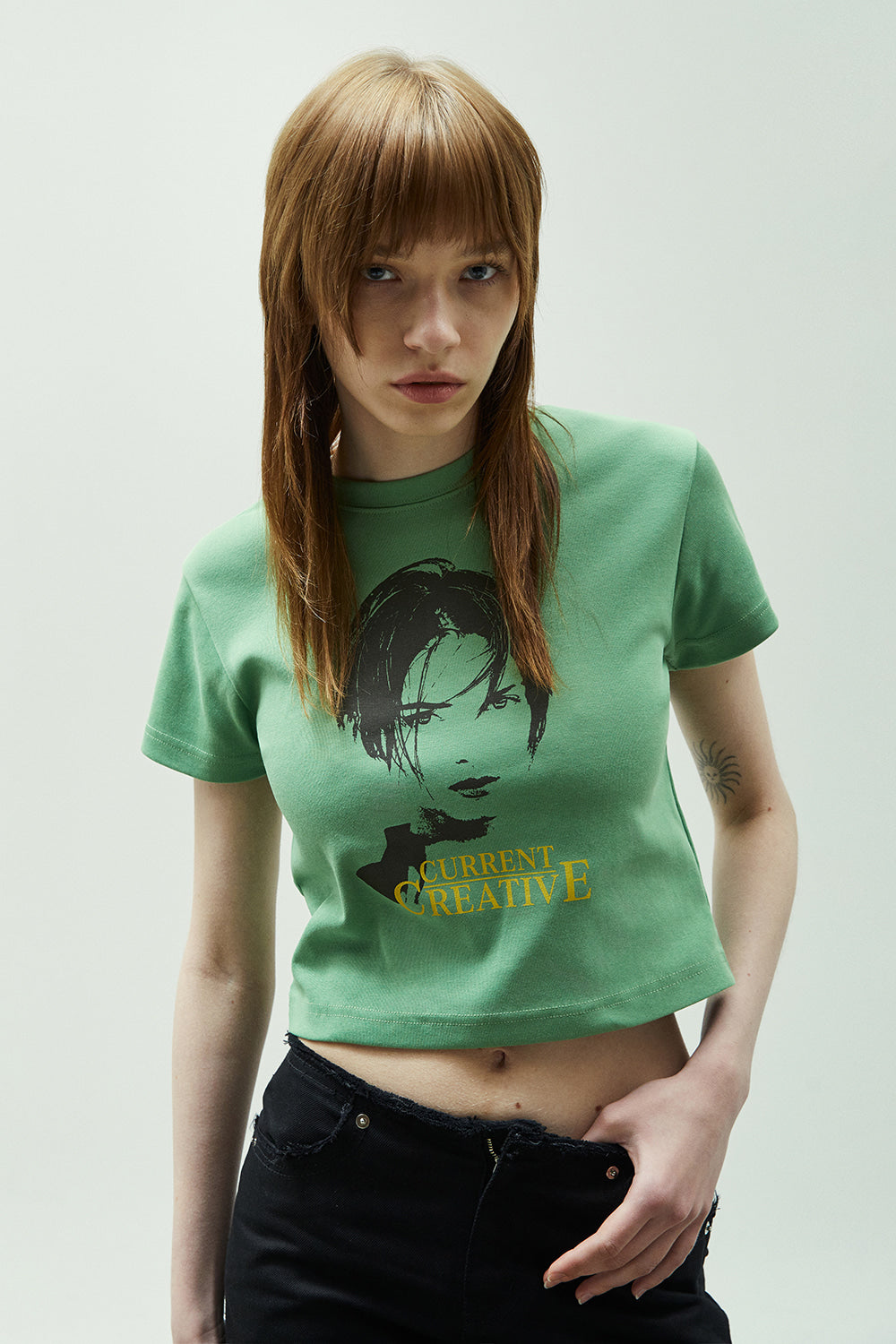 [ 清貨 ] CURRENT 90s printed crop tee (olive green)