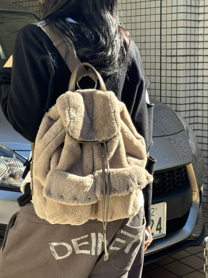 [ Pre-order ] Pom Pom Fur Backpack In Mocha