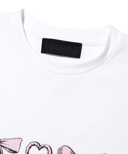 [ Pre-order ] YOUHEE Ribbon Graphic Crop T-shirts white