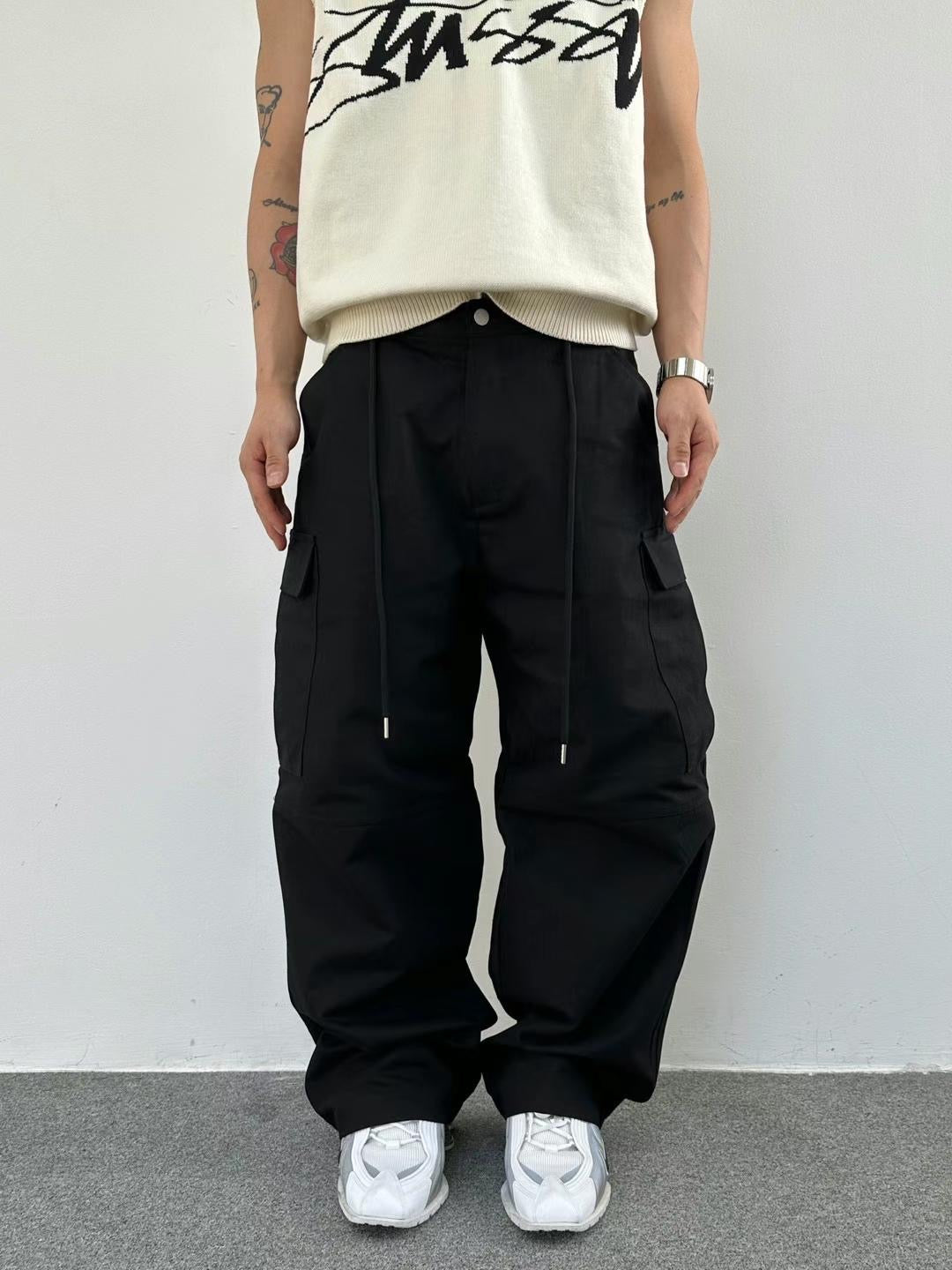 [ KR0101 ] UNISEX 透氣白色寬鬆工裝褲 Parachute Cargo Pants