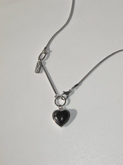 [ KR0477 ] 黑色心心頸鏈 Black Heart Necklace