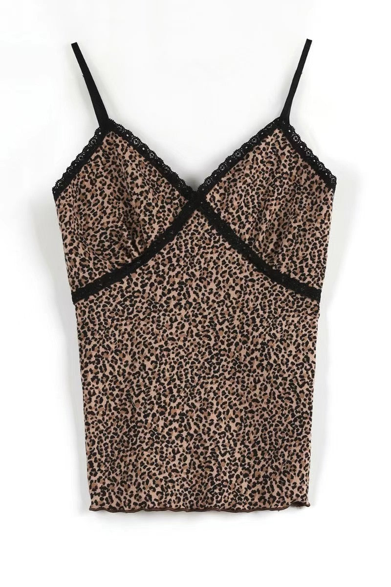 [ KR0460 ] 豹紋蕾絲背心三色入 Leopard Lace Top